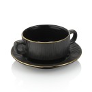 Set tasse à soupe et soucoupe MAYA KURO, Ø 10,5 cm, 250 ml, noir, Lot 4 , porcelaine - Was Germany