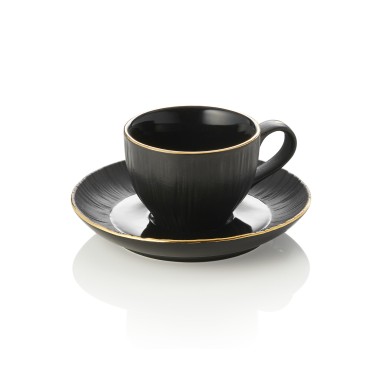Set tasse à espresso et soucoupe MAYA KURO, 80 ml, noir, lot de 4 , porcelaine - Was Germany