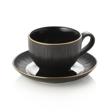 Set tasse à cappuccino et soucoupe MAYA KURO, 200 ml, noir, Lot 4 , porcelaine - Was Germany