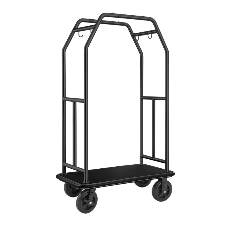 Chariot à bagages TRAVELLER, 112 x 60 x 185 cm, noir, laqué, moquette noire, acier inoxydable chromé nickel 18/8 - Was Germany