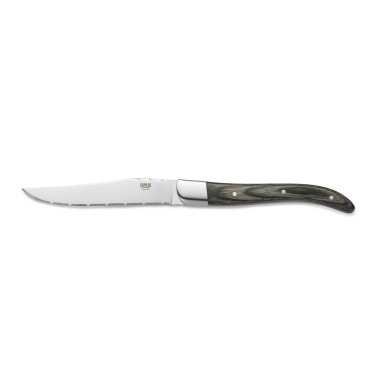 Lot couteaux à steak CARLOS avec poignée en bois pakka gris, 23 cm, Lot 6 , acier de lame 420, bois - Was Germany