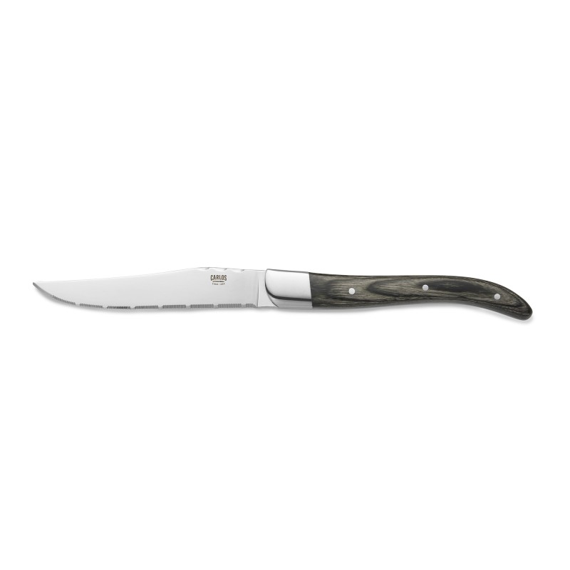 Lot couteaux à steak CARLOS avec poignée en bois pakka gris, 23 cm, Lot 6 , acier de lame 420, bois - Was Germany