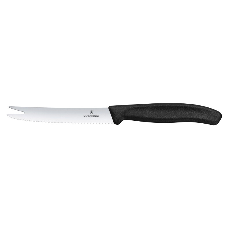 Couteau à fromage et à saucisse Victorinox Swiss Classic, lame dentée, 110 mm, noir - Finedine
