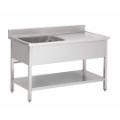 Plonge Avec Piétement Et Sous-Tablette Avec 1 Bac Et 1 Egoutoire - Fabrinox