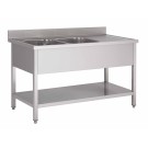 Plonge Avec Piétement Et Sous-Tablette Avec 2 Bacs Et 1 Egoutoire - Fabrinox
