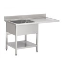Plonge Inox 1 Évier 1 Égouttoir (P)600 X (H)850 Mm Dosseret et Tablette Intermédiaire et Sortie Lave-Vaisselle Ais - Fabrinox