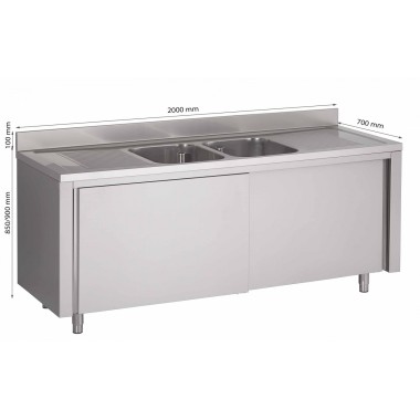 Plonge Sur Armoire Avec 2 Égouttoirs 2 Bacs L2000Xp700Xh850/900 Mm - Fabrinox