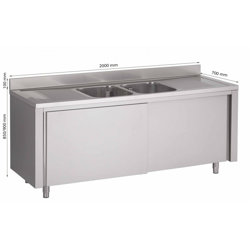 Plonge Sur Armoire Avec 2 Égouttoirs 2 Bacs L2000Xp700Xh850/900 Mm - Fabrinox