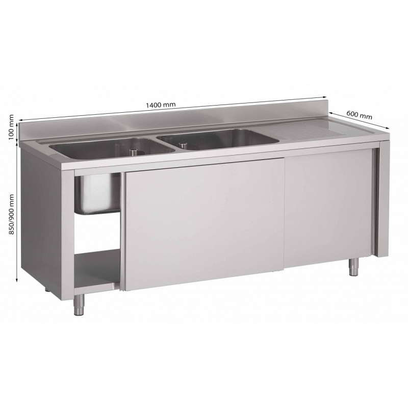Plonge Sur Armoire Égouttoir À Droite Avec 2 Bacs L1400Xp600Xh850/900 Mm - Fabrinox