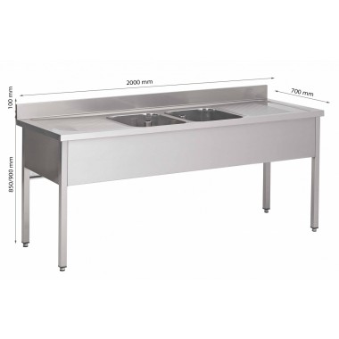 Plonge Sur Piétement Avec 2 Égouttoirs 2 Bacs L2000Xp700Xh850/900 Mm - Fabrinox