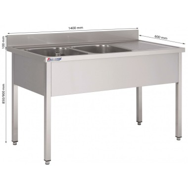 Plonge Sur Piétement Égouttoir À Droite Avec 2 Bacs L1400Xp600Xh850/900 Mm - Fabrinox