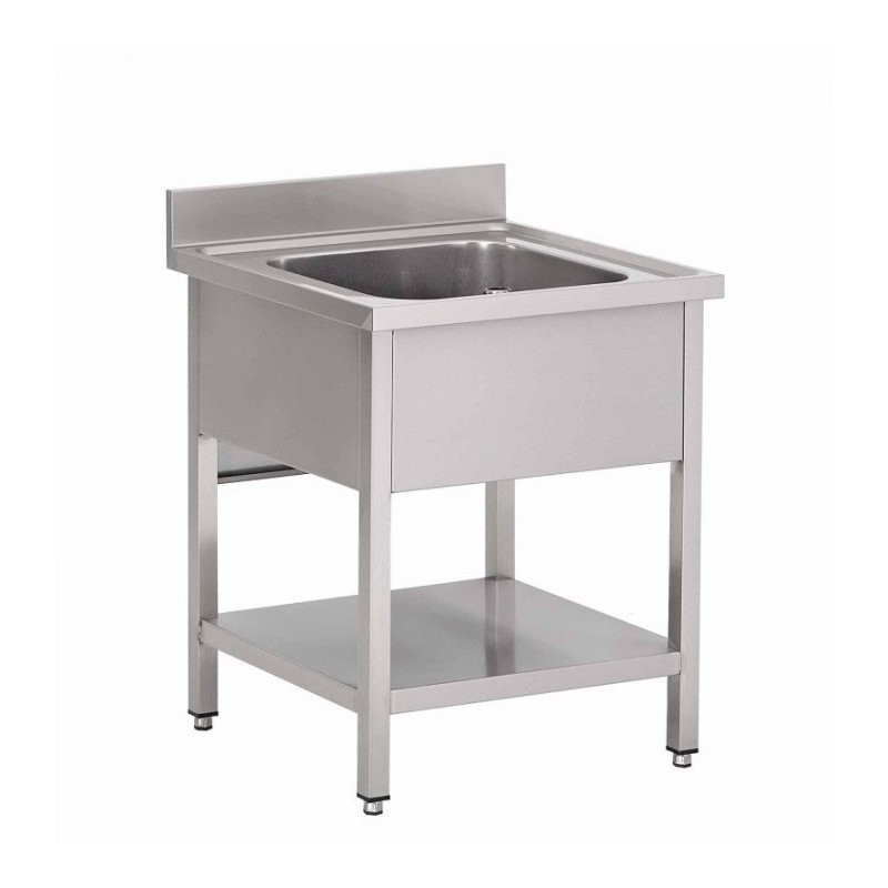 Plonge Inox 1 Évier (P)600 X (H)850 Mm Avec Dosseret Avec Tablette Intermédiaire Aisi 430 - Fabrinox