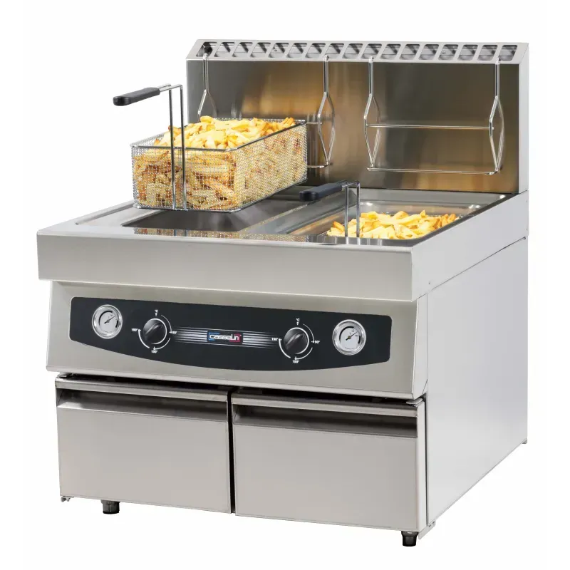 Friteuse gaz à poser avec vanne de vidange 2 x 17 litres - Casselin