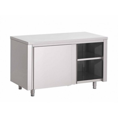 Table Armoire Inox Centrale (P)600 X (H)850 Mm 2 Portes Coulissantes, Sans Dosseret, Aisi 430 - Fabrinox