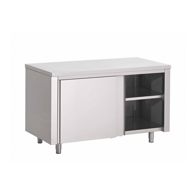 Table Armoire Inox Centrale (P)600 X (H)850 Mm 2 Portes Coulissantes, Sans Dosseret, Aisi 430 - Fabrinox