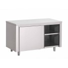 Table Armoire Inox Centrale (P)600 X (H)850 Mm 2 Portes Coulissantes, Sans Dosseret, Aisi 430 - Fabrinox