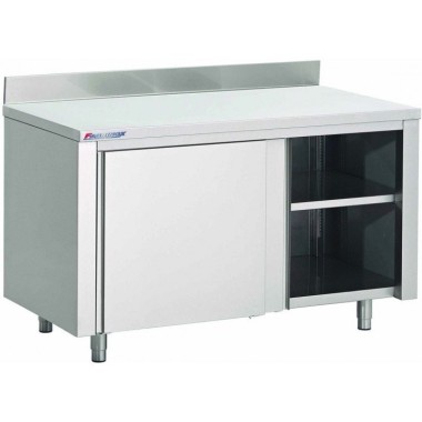 Table Armoire Inox Centrale (P)500 X (H)850 Mm 2 Portes Coulissantes, Avec Dosseret, Aisi 430 - Fabrinox
