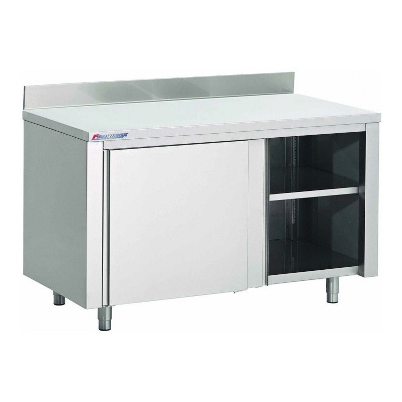 Table Armoire Inox Centrale (P)500 X (H)850 Mm 2 Portes Coulissantes, Avec Dosseret, Aisi 430 - Fabrinox