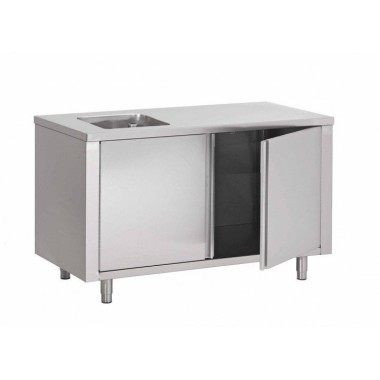 Table Armoire Inox Centrale Du Chef 1 Évier (P)800 X (H)850 Mm 2 Portes Battantes, Sans Dosseret, Aisi 430 - Fabrinox