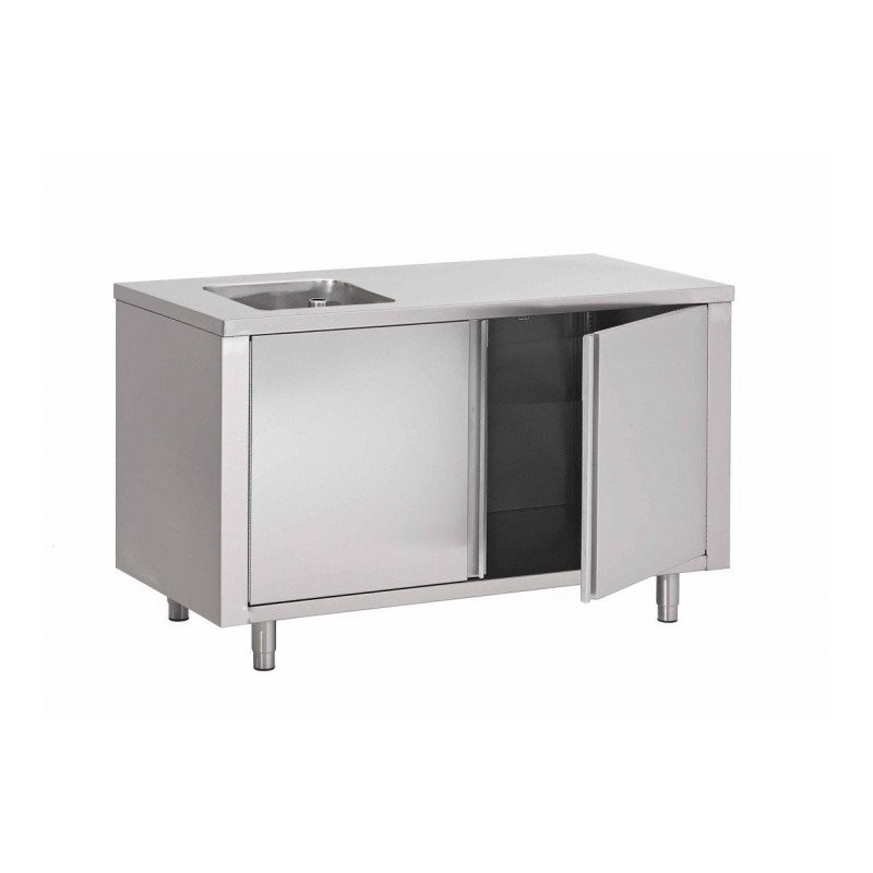 Table Armoire Inox Centrale Du Chef 1 Évier (P)800 X (H)850 Mm 2 Portes Battantes, Sans Dosseret, Aisi 430 - Fabrinox