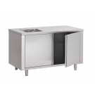 Table Armoire Inox Centrale Du Chef 1 Évier (P)800 X (H)850 Mm 2 Portes Battantes, Sans Dosseret, Aisi 430 - Fabrinox