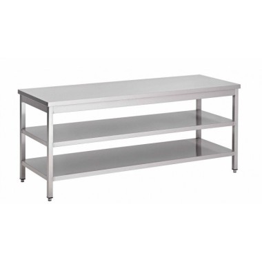 Table Inox Centrale (P)700 X (H)850 Mm Sans Dosseret 2 Tablettes Intermédiaires Aisi 430 - ShopDesChefs