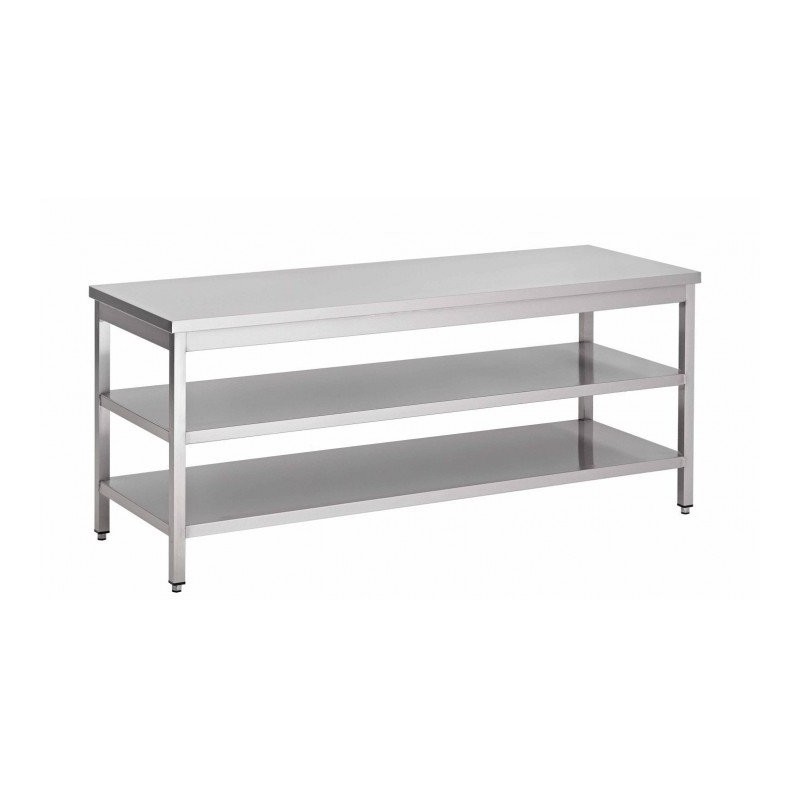 Table Inox Centrale (P)700 X (H)850 Mm Sans Dosseret 2 Tablettes Intermédiaires Aisi 430 - ShopDesChefs