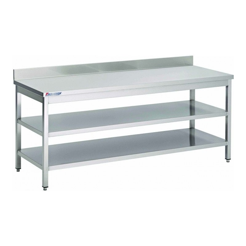 Table Inox Centrale (P)700 X (H)850 Mm Avec Dosseret 2 Tablettes Intermédiaires Aisi 430 - ShopDesChefs