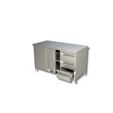 Table sur armoire portes coulissantes avec 3 tiroirs a droite sans dosseret - Ristopro