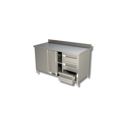 Table sur armoire  1 porte battante avec 3 tiroirs a droite avec dosseret - Ristopro