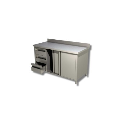 Table sur armoire  1 porte battante avec 3 tiroirs a gauche avec dosseret - Ristopro