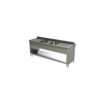 Plonge en Inox 2 Eviers au Centre avec Etagère et Panneaux Latéraux - Gamme 600 - Ristopro