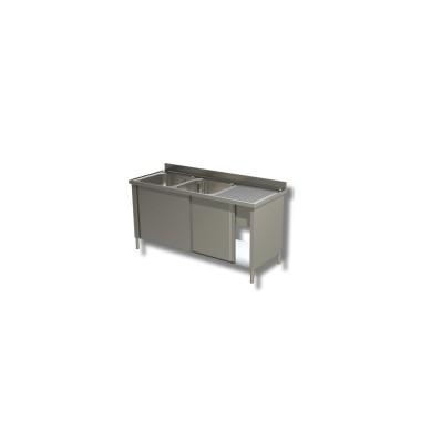 Plonge Inox sur Meuble avec Portes Coulissantes 2 Eviers à Gauche - Gamme 600 - Ristopro