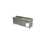 Plonge Inox 2 Grands Eviers sur Meuble avec Portes Coulissantes - Gamme 600 - Ristopro