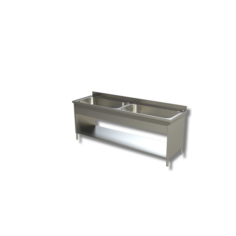 Plonge Inox 2 Grands Eviers avec Etagère et Panneaux Latéraux - Gamme 700 - Ristopro