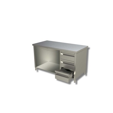 Table sur armoire ouverte avec 1 etagere et 3 tiroirs a droite - Ristopro