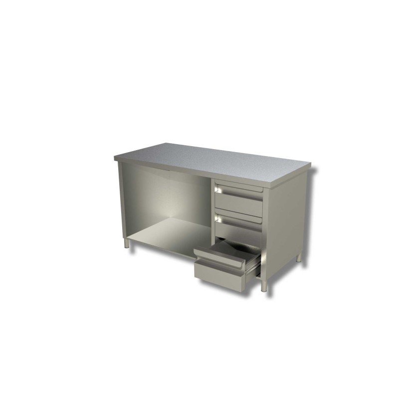 Table sur armoire ouverte avec 1 etagere et 3 tiroirs a droite - Ristopro