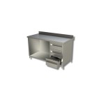 Table sur armoire ouverte avec 1 etagere et 3 tiroirs a droite + dosseret - Ristopro