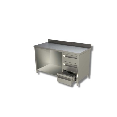 Table sur armoire ouverte avec 1 etagere et 3 tiroirs a droite + dosseret - Ristopro