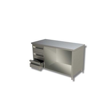 Table sur armoire ouverte avec 1 etagere et 3 tiroirs a gauche - Ristopro