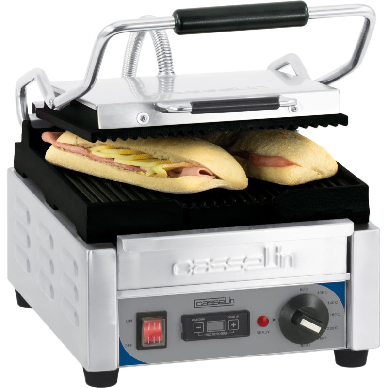Casselin - Grill Panini Petit Premium Rainurée - Rainurée avec minuteur