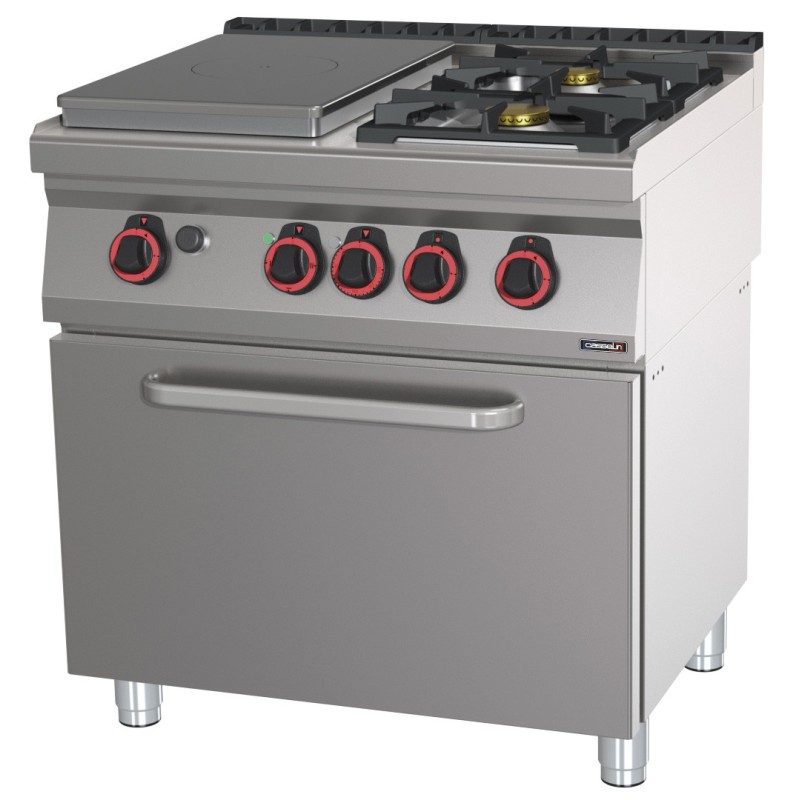 Casselin - Fourneau gaz 2 feux + 1 plaque coup de feu avec four gaz GN 2/1 HP 80
