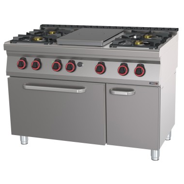 Casselin - Fourneau gaz 4 feux + 1 plaque coup de feu avec four électrique statique GN 2/1 HP 120