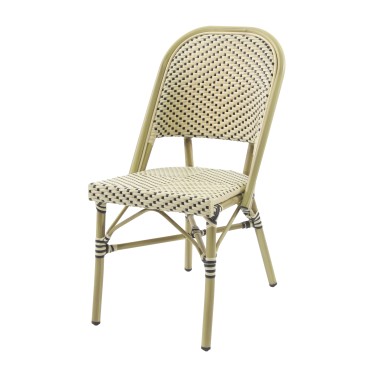 Veba - Paris chaise de bistrot en rotin - Bambou-Blanc/Noir