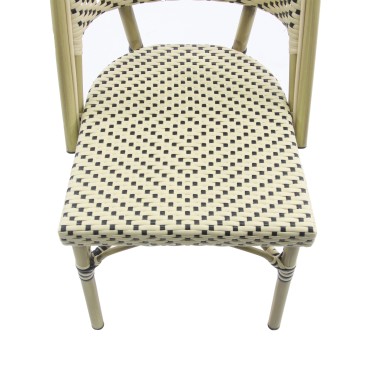 Veba - Paris chaise de bistrot en rotin - Bambou-Blanc/Noir