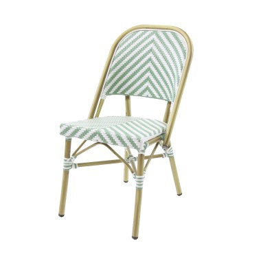 Veba - Paris chaise de bistrot en rotin  - Bambou-Blanc/Vert pastel