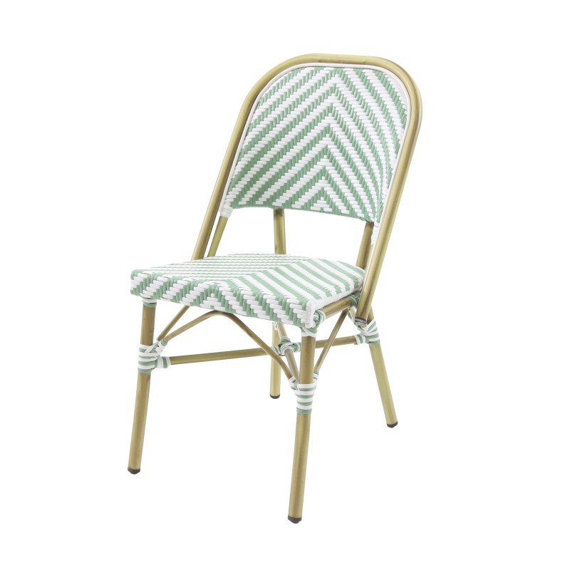 Veba - Paris chaise de bistrot en rotin  - Bambou-Blanc/Vert pastel