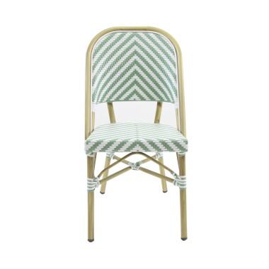 Veba - Paris chaise de bistrot en rotin  - Bambou-Blanc/Vert pastel