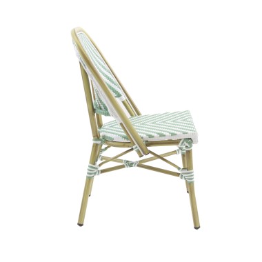 Veba - Paris chaise de bistrot en rotin  - Bambou-Blanc/Vert pastel