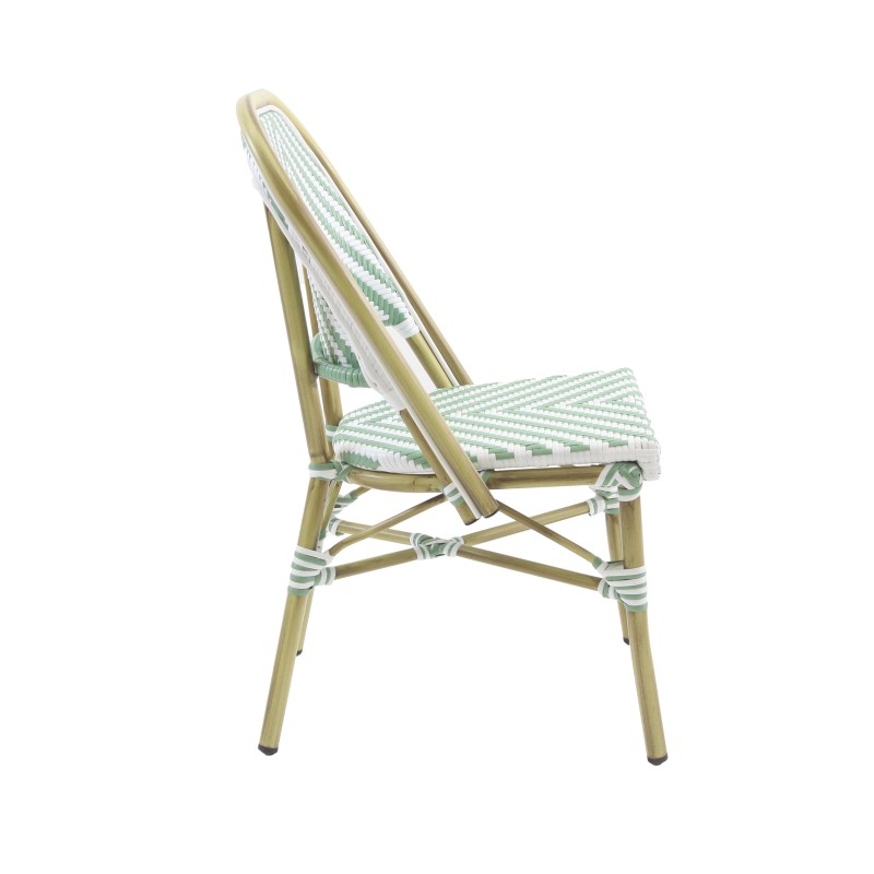 Veba - Paris chaise de bistrot en rotin  - Bambou-Blanc/Vert pastel